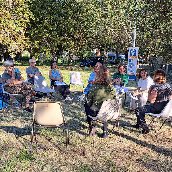 Volunteer group meeting in a public park