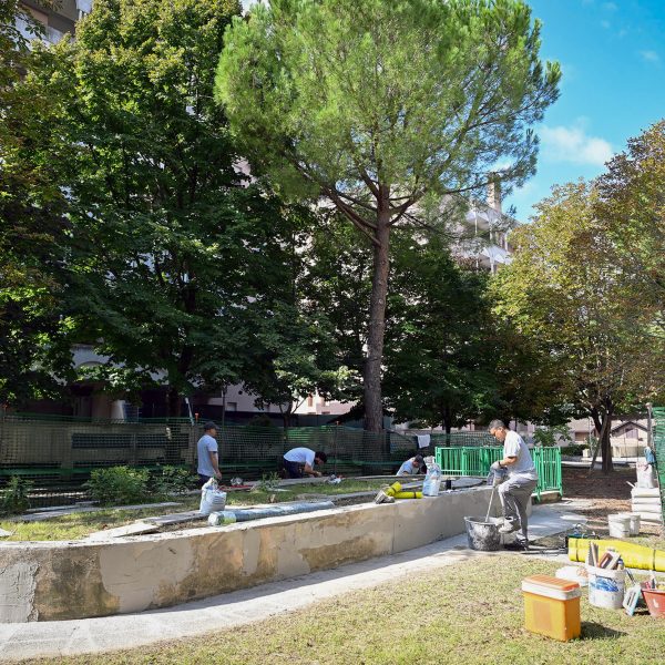 Volunteers working to redevelop a public flowerbed
